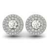 1 1/4 ct tw lab-grown diamond double halo round earrings in solid 14K white gold