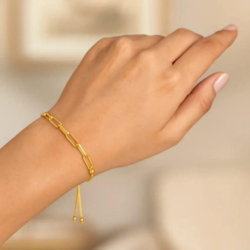 14K Yellow Gold Adjustable Paperclip Bracelet