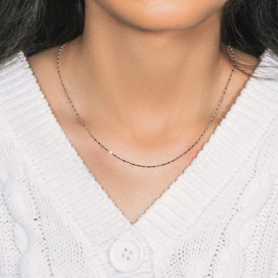 14K White Gold Diamond-Cut Bead Chain, 0.9 mm