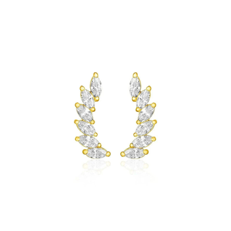 14K Yellow Gold Marquise Cubic Zirconia Earrings