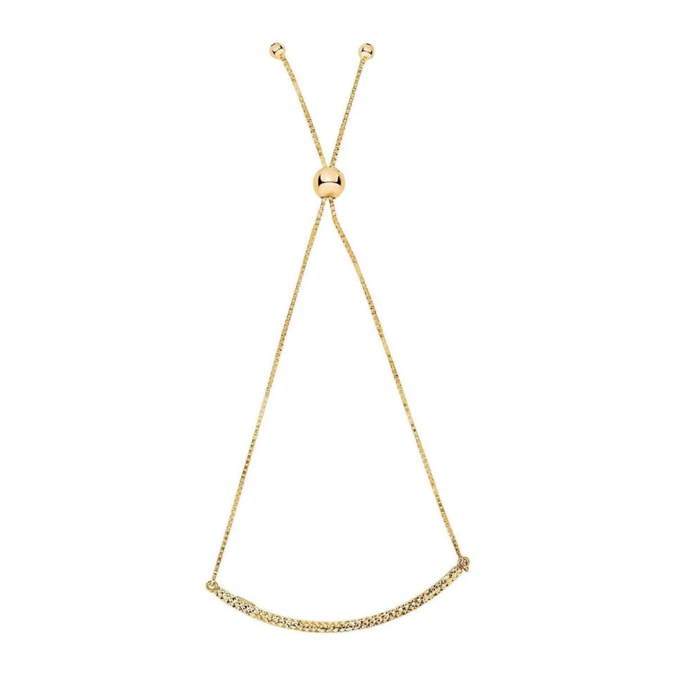 14K Yellow Gold Chain Bar Lariat Bracelet, 1 mm