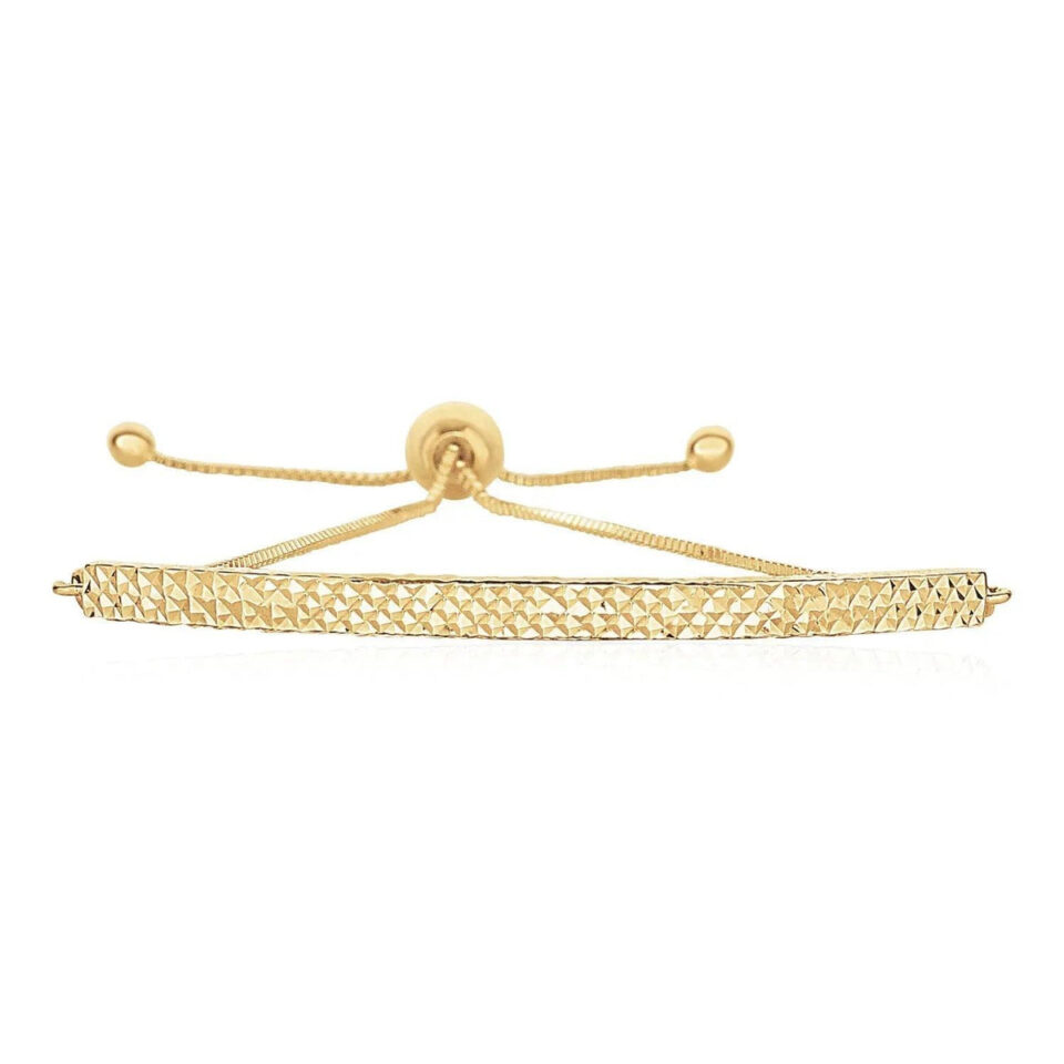 14K Yellow Gold Chain Bar Lariat Bracelet, 1 mm