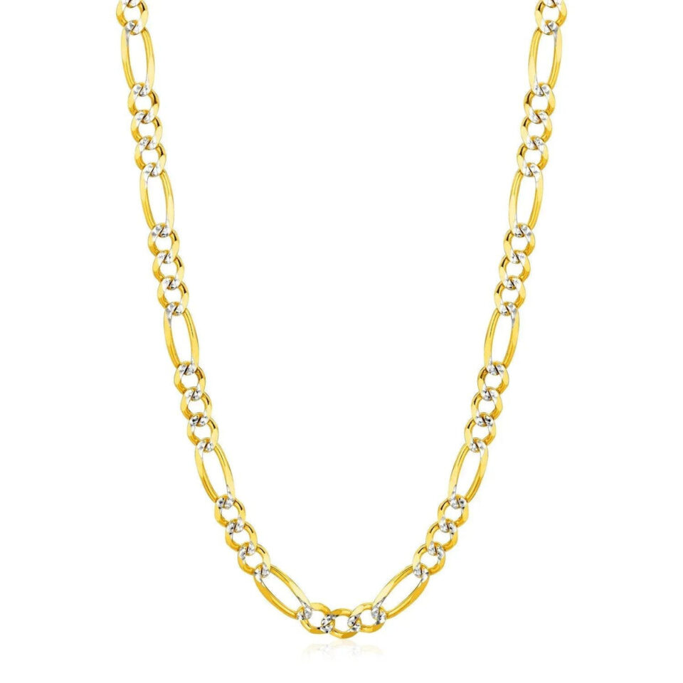 14K Yellow Gold Pave Figaro Chain 5.90mm