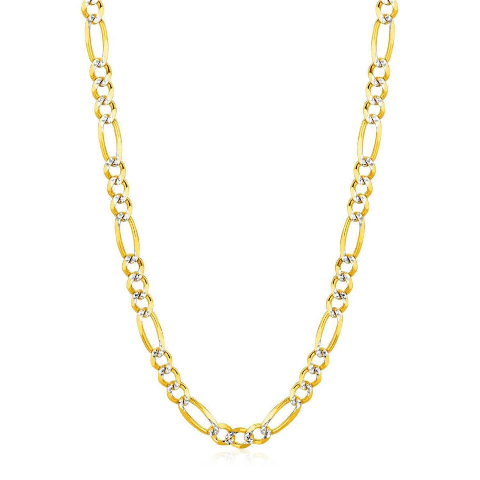 14K Two-Tone Gold Pave Figaro Chain 5.90mm