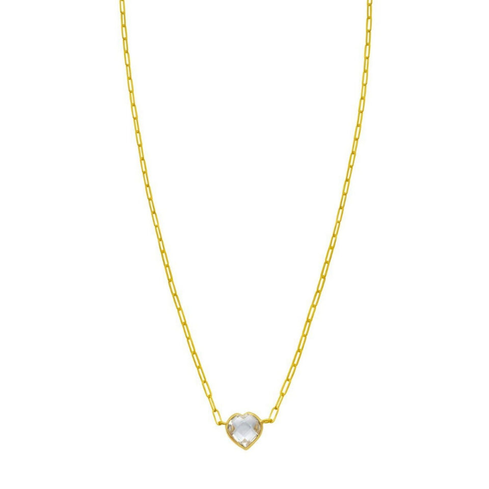 14K Yellow And White Gold Heart Topaz Necklace