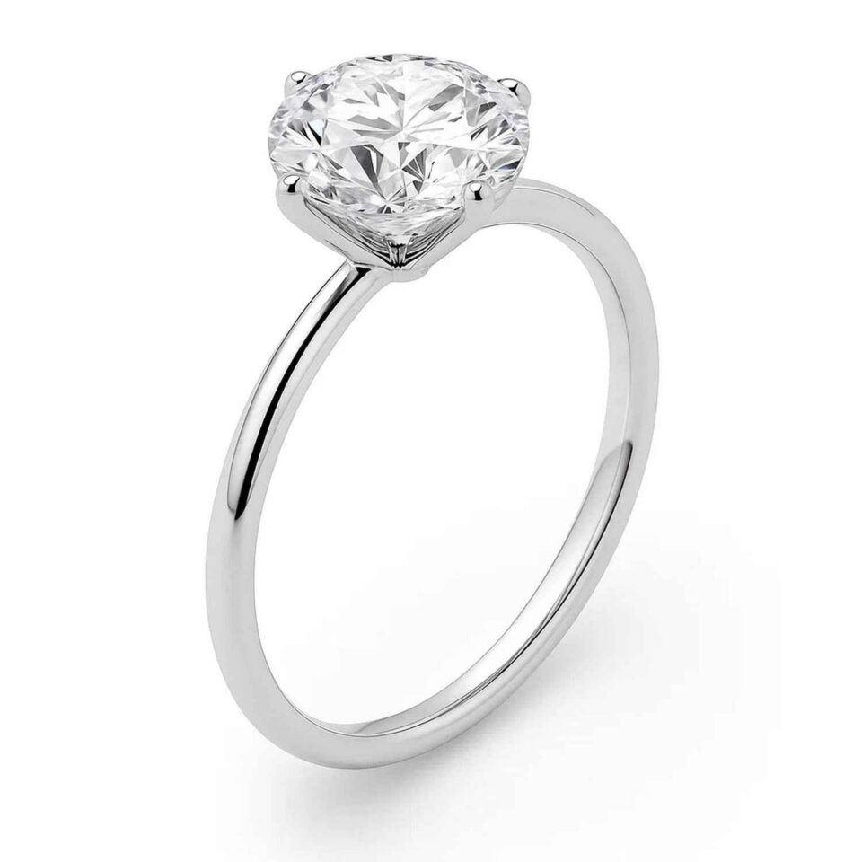 3 ct tw lab-grown diamond solitaire round ring in solid 10K white gold, engagement ring, view 3