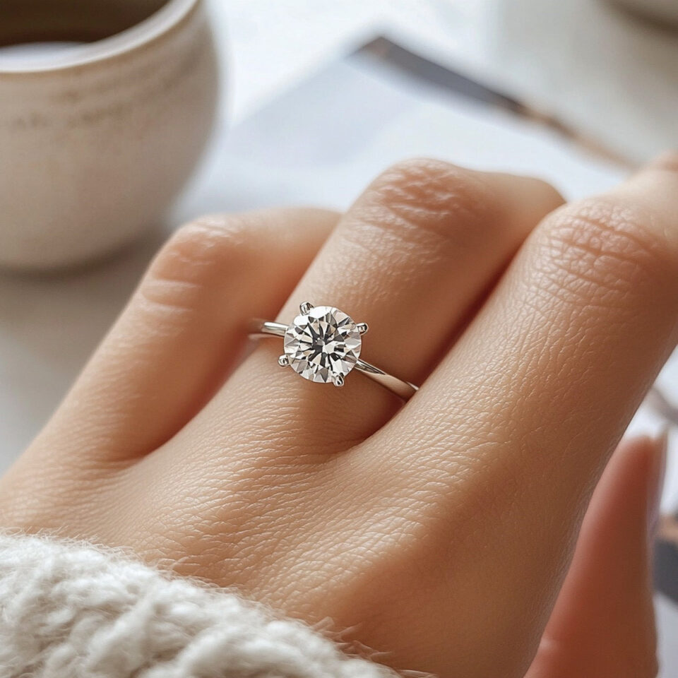 3 ct tw lab-grown diamond solitaire round ring in solid 10K white gold, engagement ring, view 6