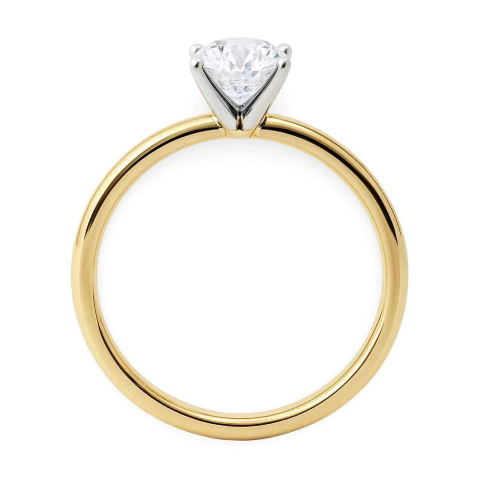 1 ct tw lab-grown diamond solitaire round ring in solid 10K yellow gold, engagement ring, view 3