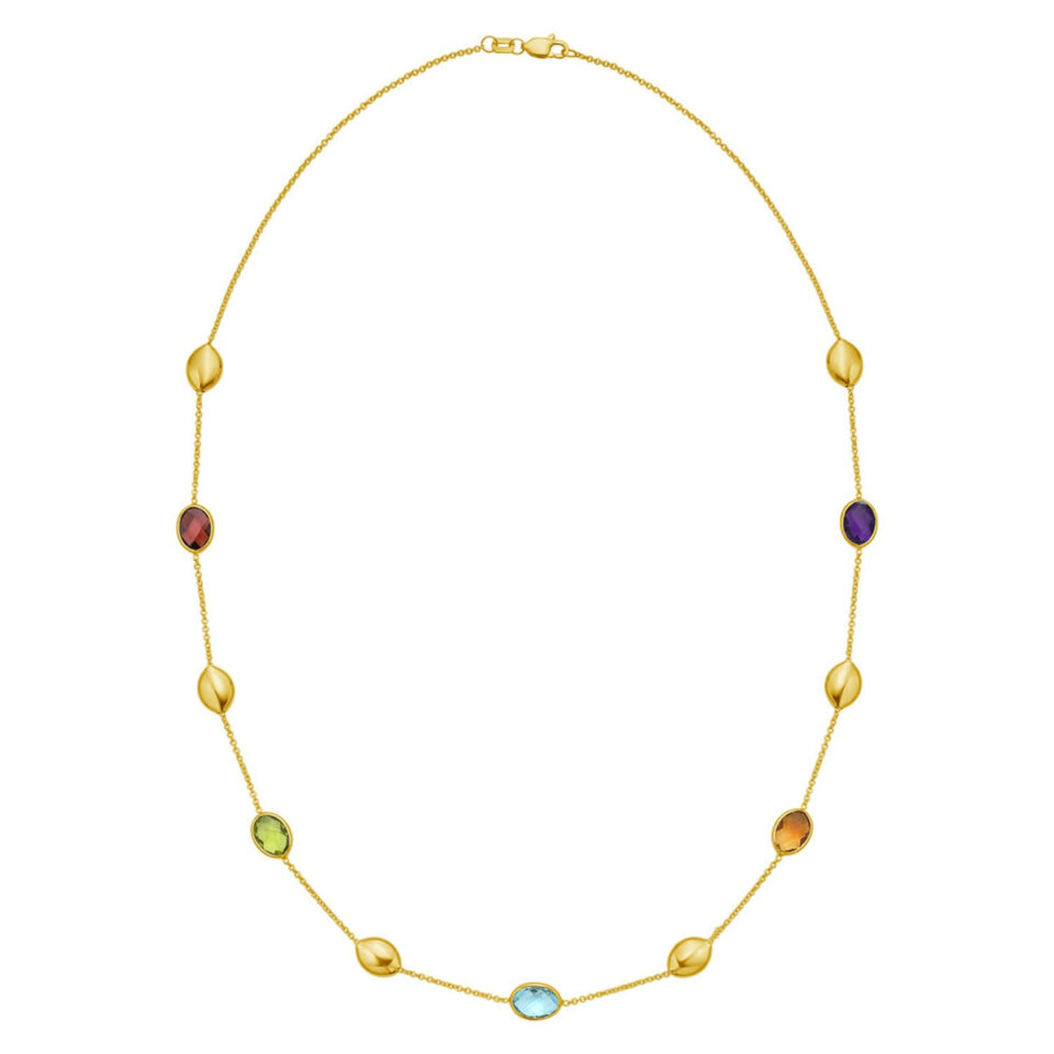14K Yellow Gold Bead Oval Necklace