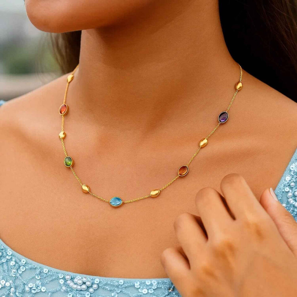 14K Yellow Gold Bead Oval Necklace