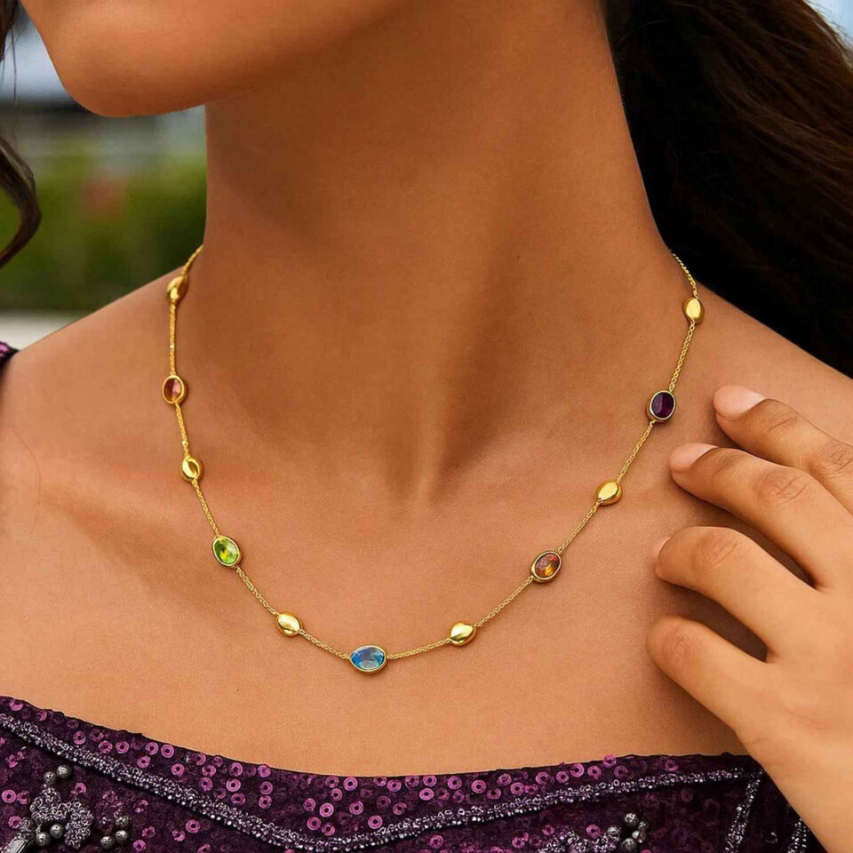 14K Yellow Gold Bead Oval Necklace