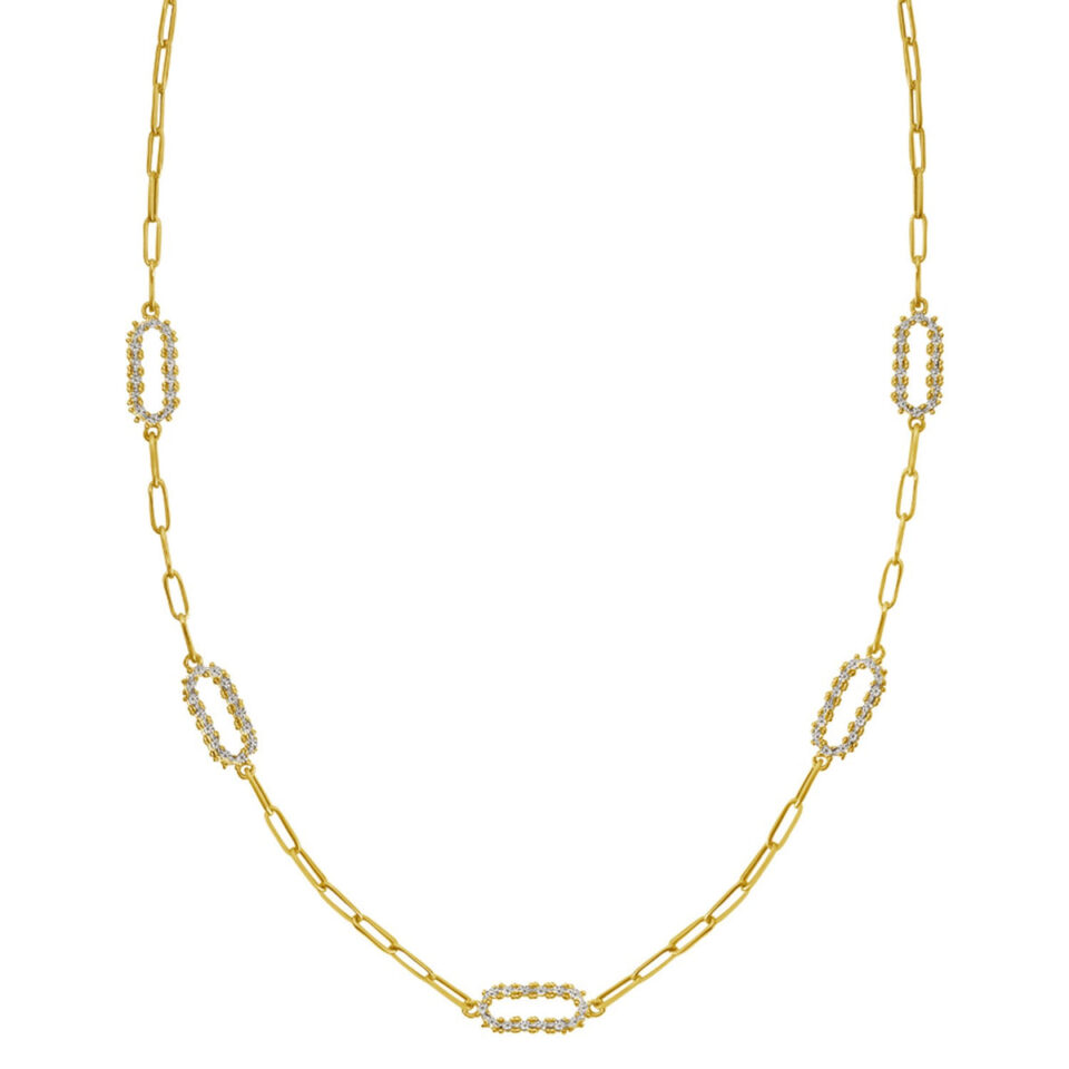 14K Yellow Gold Paperclip Necklace Diamon