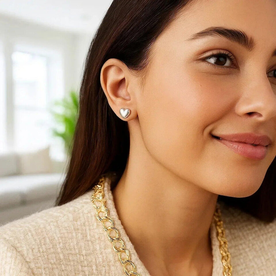 14K White Gold Heart Earrings