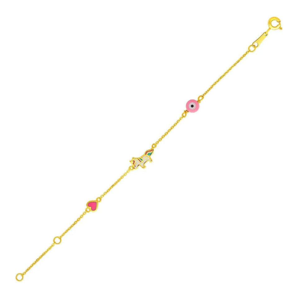 14K Yellow Gold Circle Heart Bracelet