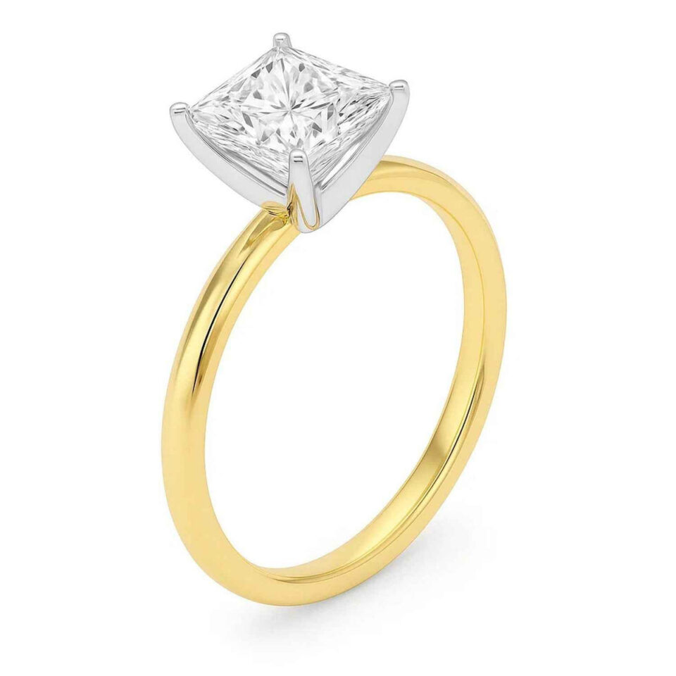 2 ct tw lab-grown diamond solitaire princess ring in solid 14K yellow gold, engagement ring, view 3