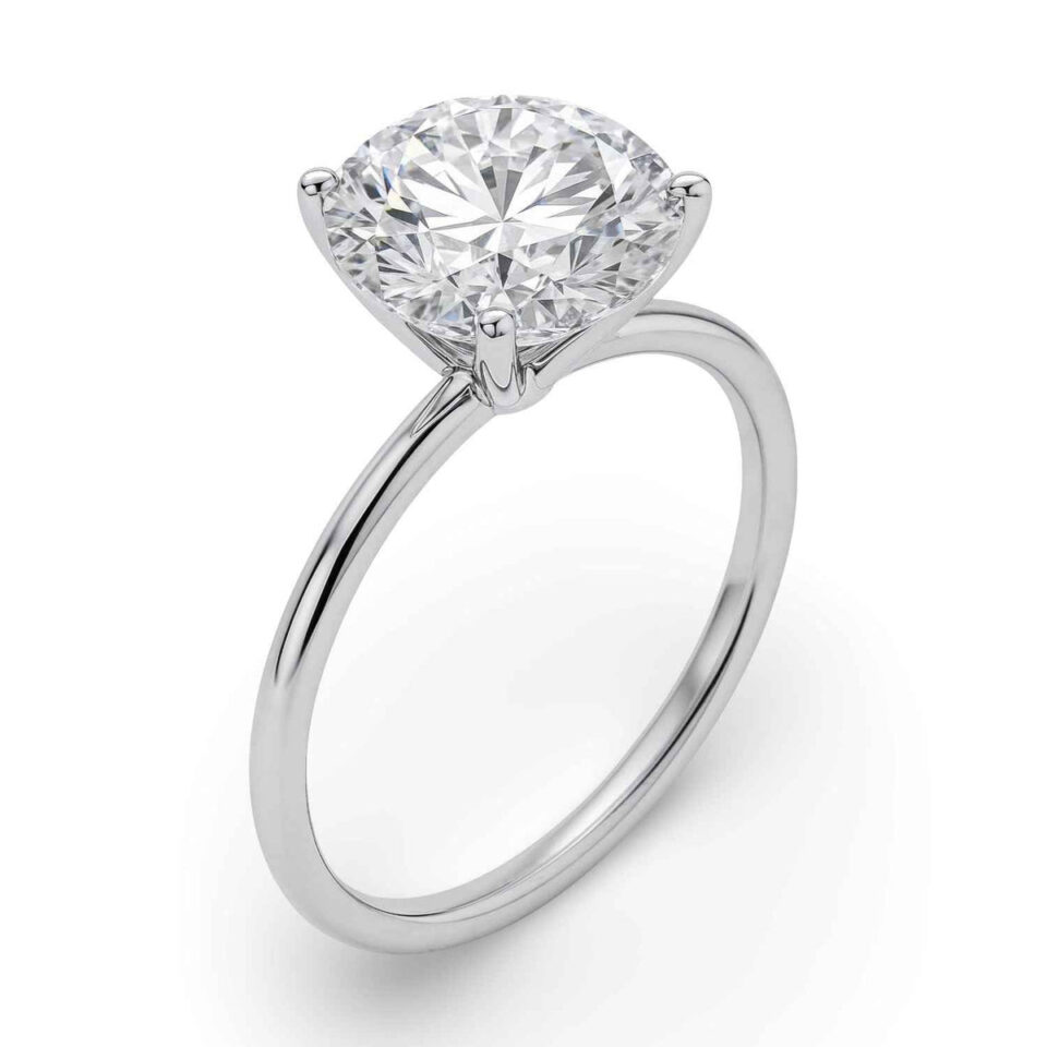 3 ct tw lab-grown diamond solitaire round ring in solid 14K white gold, engagement ring, view 3