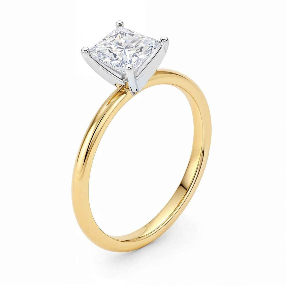 1 ct tw lab-grown diamond solitaire princess ring in solid 10K yellow gold, engagement ring, view 3