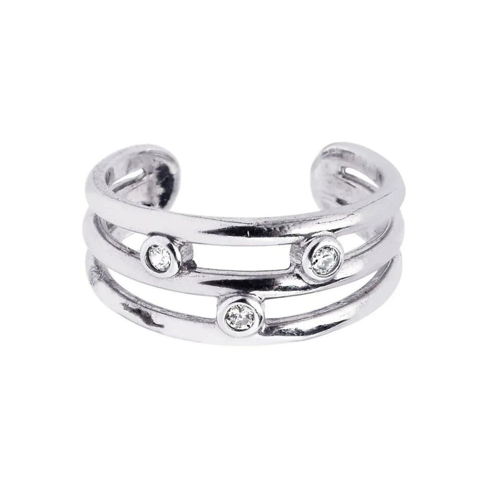 Sterling Silver, Rhodium Plated Ring Triple
