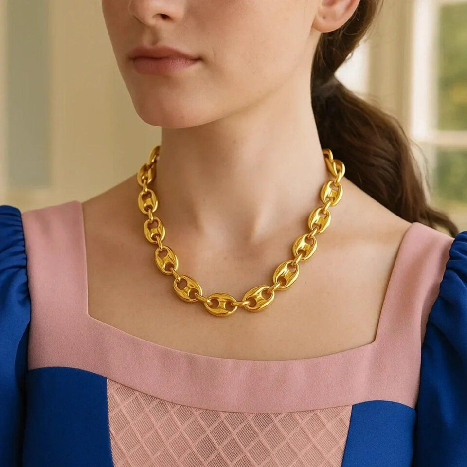 12mm mariner necklace in solid 14K yellow gold, view 5