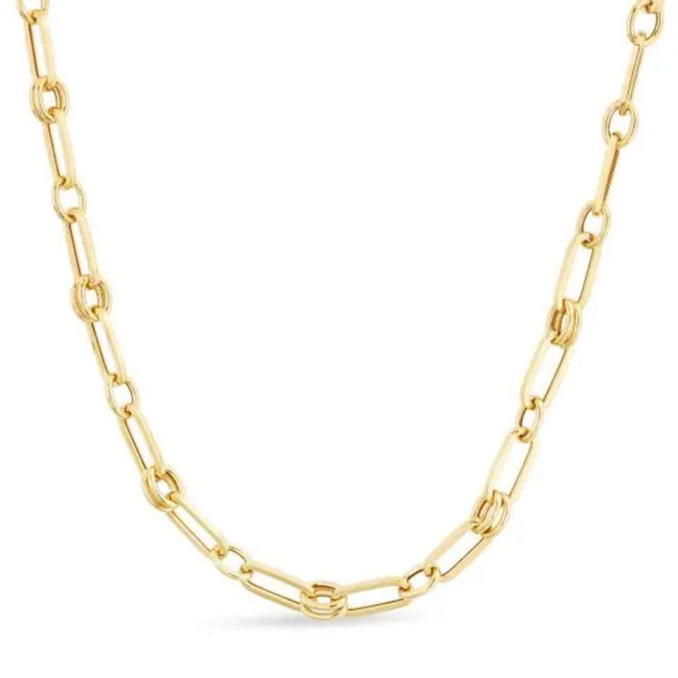 Paperclip chain in solid 14K yellow gold, view 3