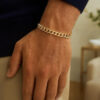Polished cuban bracelet in solid 14K yellow gold, view 2