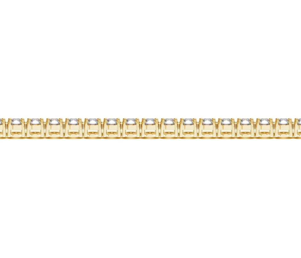 7 ct tw lab-grown diamond round tennis bracelet in solid 14K yellow gold, view 3
