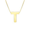 Yours truly block letter initial T necklace in solid 14K yellow gold, view 2