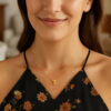 Yours truly block letter initial T necklace in solid 14K yellow gold, view 3