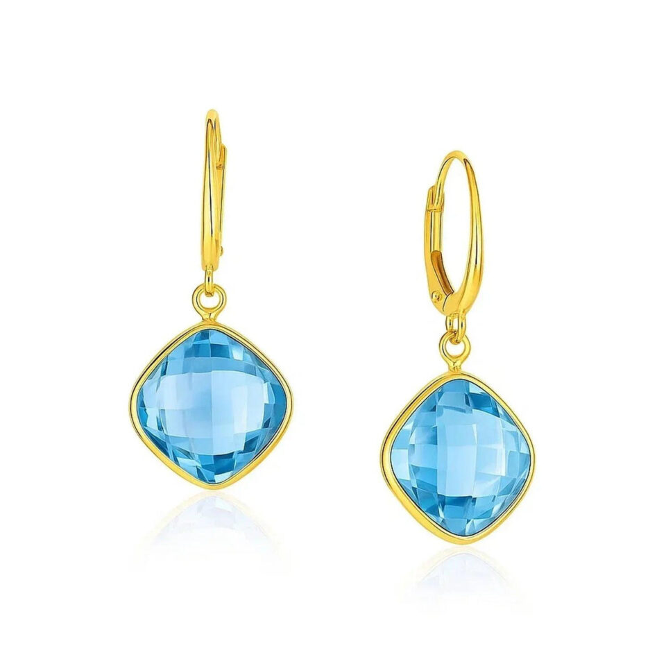 14K Yellow Gold Cushion Topaz Drop Earrings