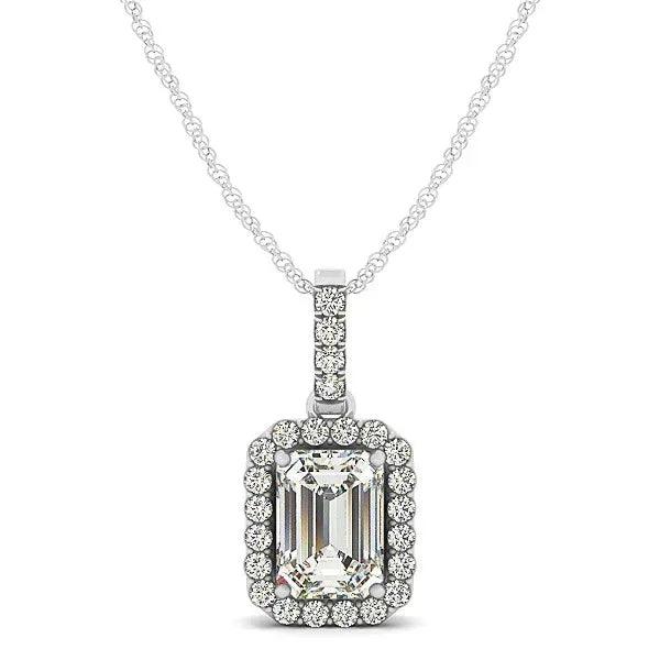 14K White Gold Emerald Halo Lab-Grown Diamond Pendant