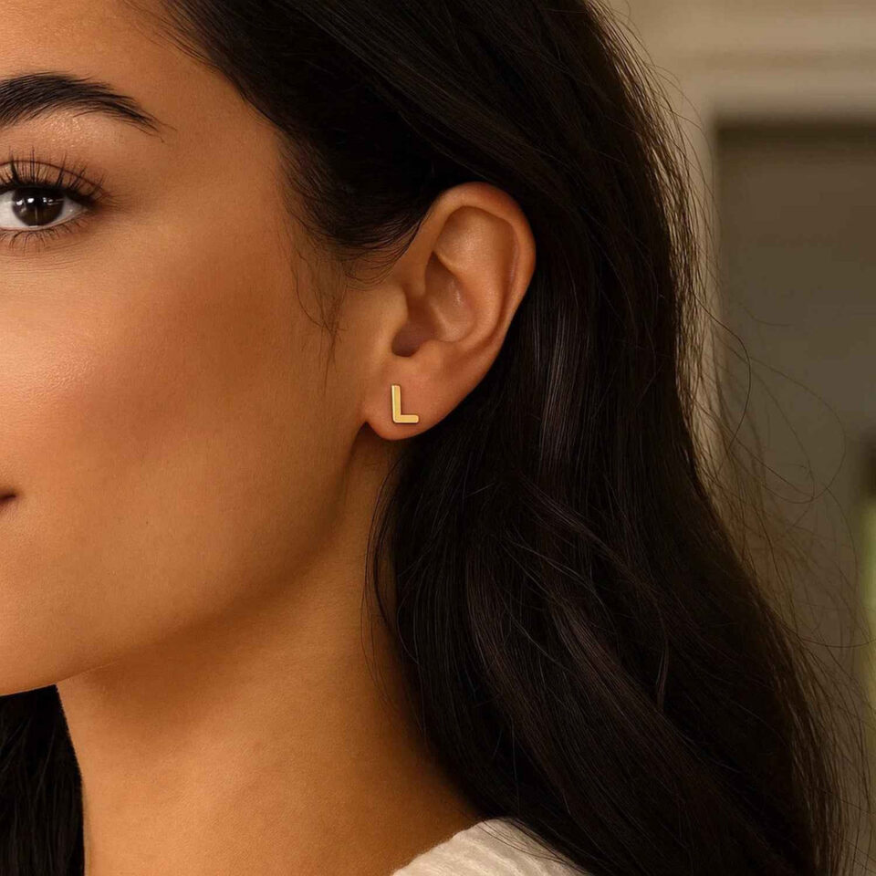 14K Yellow Gold Yours Truly Initial L Stud Earrings