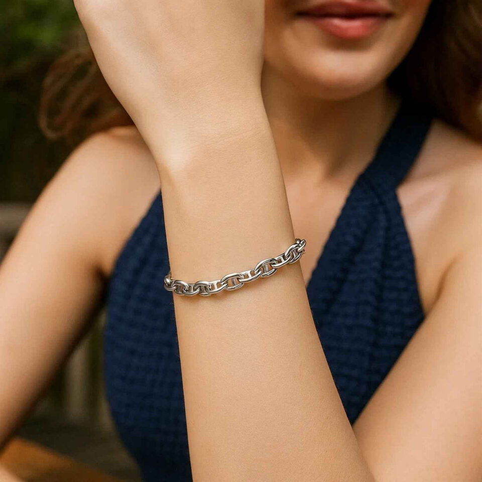 Sterling silver, rhodium plated mariner bracelet, view 6