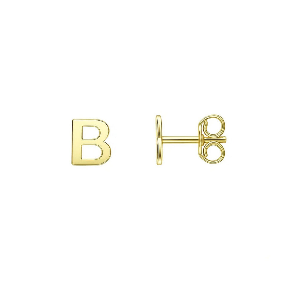 14K Yellow Gold Initial Stud Earrings 0.4g