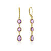 Round pear amethyst drop earrings in solid 14K yellow gold
