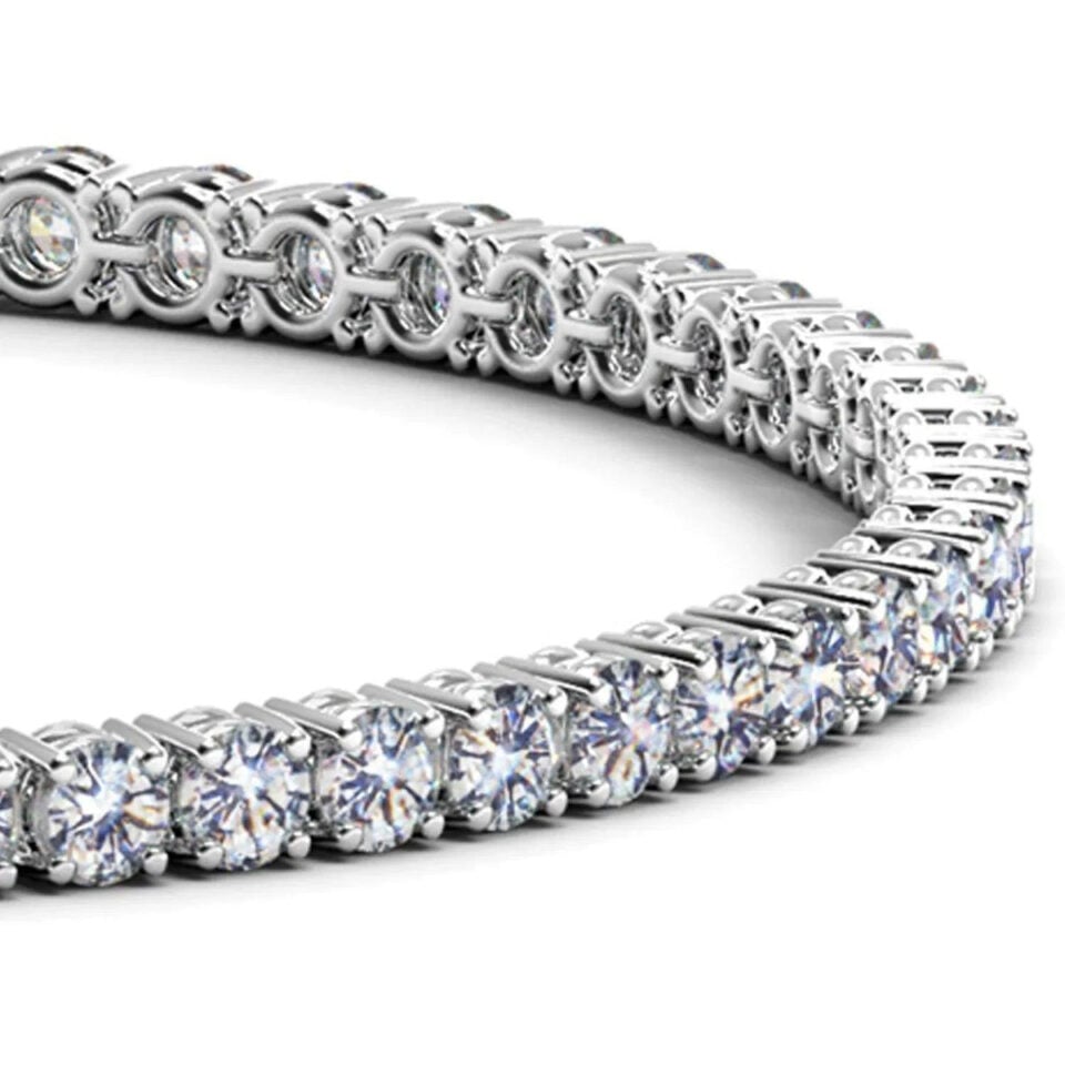 7 ct tw lab-grown diamond round tennis bracelet in solid 14K white gold, view 2