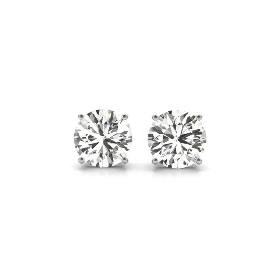 14K White Gold Lab-Grown Diamond Round Stud Earrings 4cttw