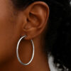 10K White Gold Polished Hoop Earrings 2x50mm