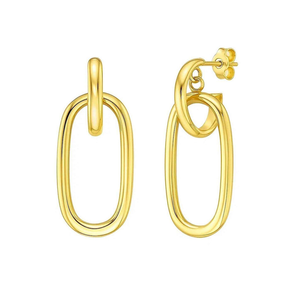 14K Yellow Gold Polished Oval Hoop Earrings