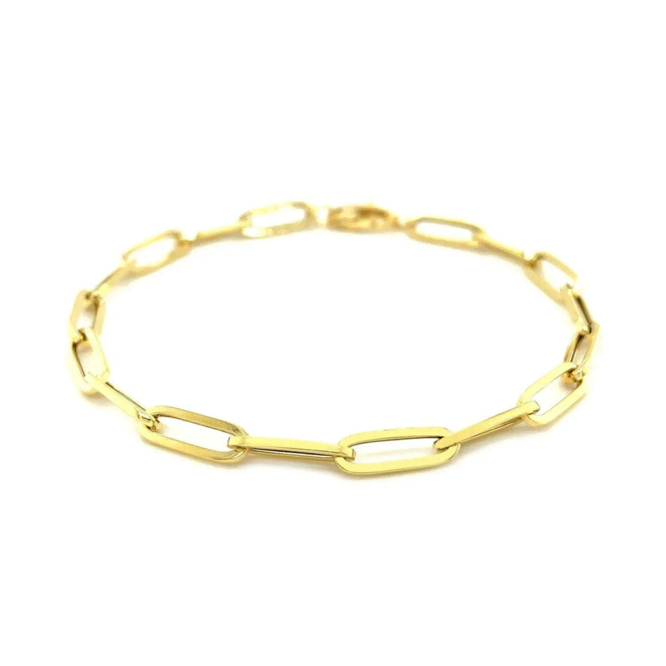4.2 mm bold paperclip chain bracelet in solid 14K yellow gold, view 3