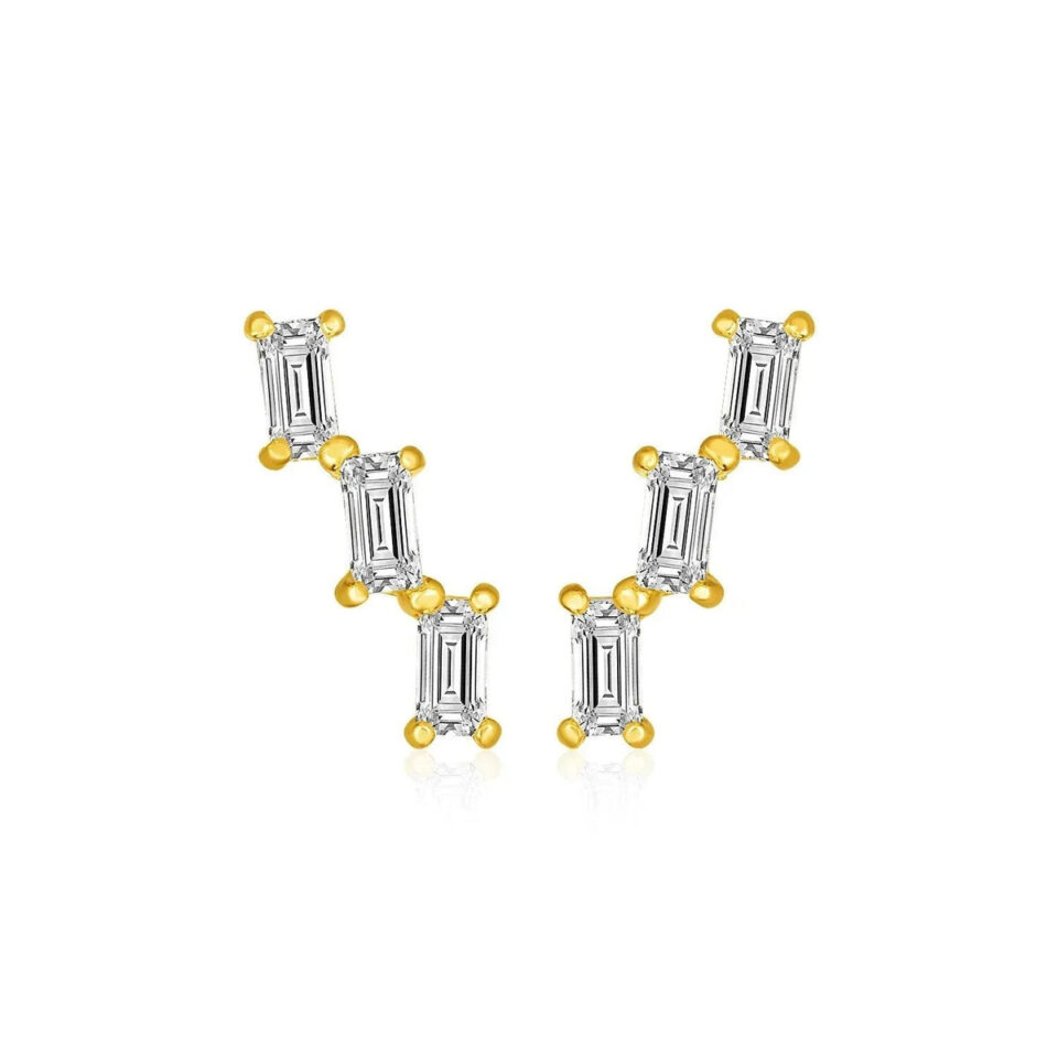 14K Yellow Gold Baguette Cubic Zirconia Earrings