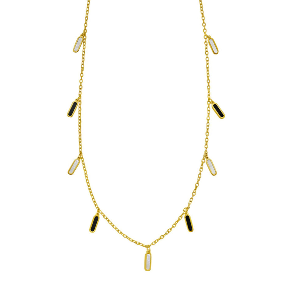 14K Yellow Gold Inlay Station Necklace 4g