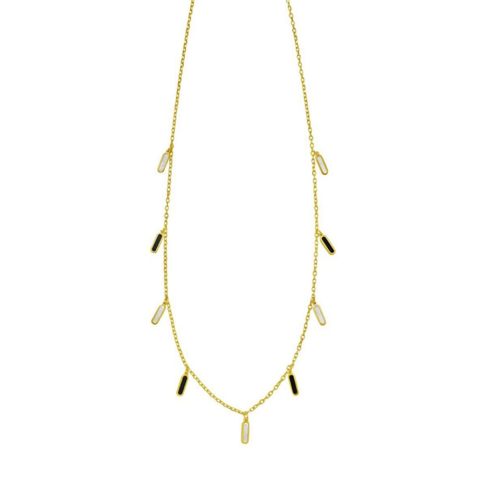 Inlay station necklace in solid 14K yellow gold, view 3