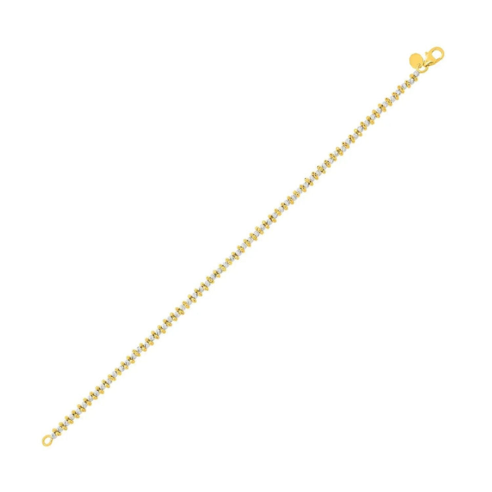 14K Two-Tone Gold Bead Bracelet 2.60mm
