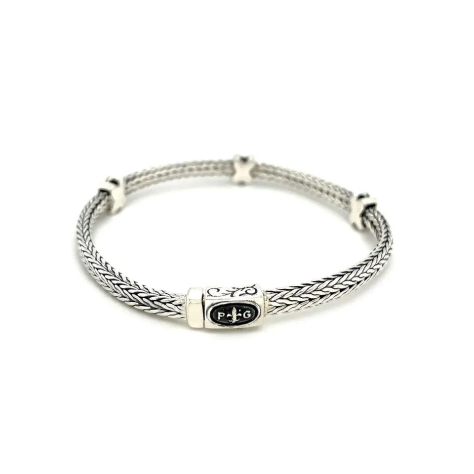 Sterling Silver Woven Rope Sapphire Black