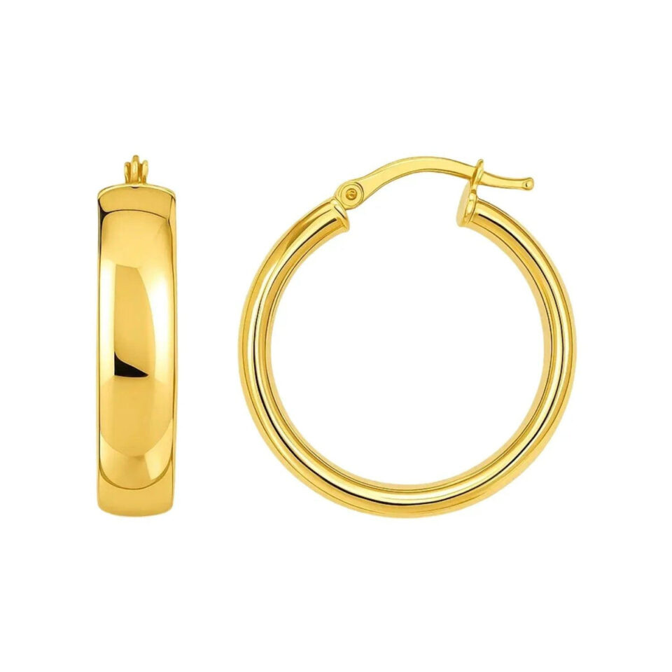 14K Yellow Gold Wedding Band Hoops, 6 × 25 mm