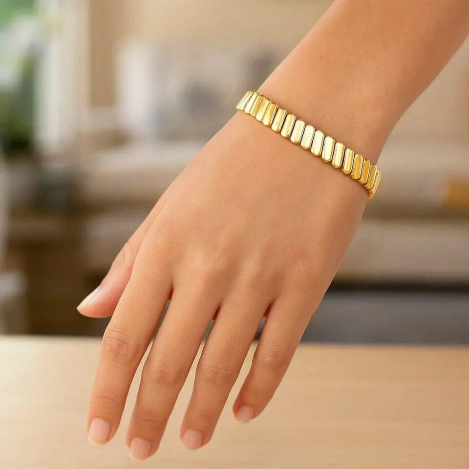 14K Yellow Gold Rib Link Bracelet, 7 mm