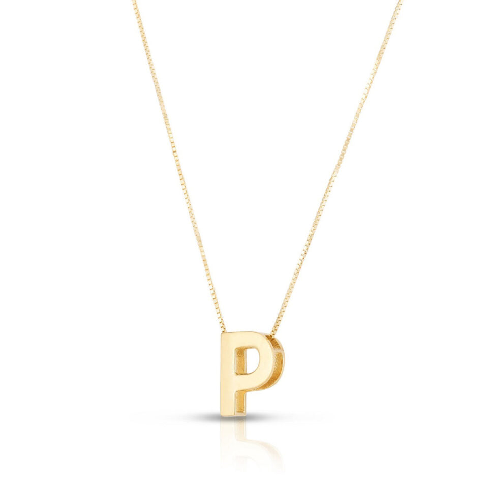 14K Yellow Gold Yours Truly Block Letter Initial P Necklace
