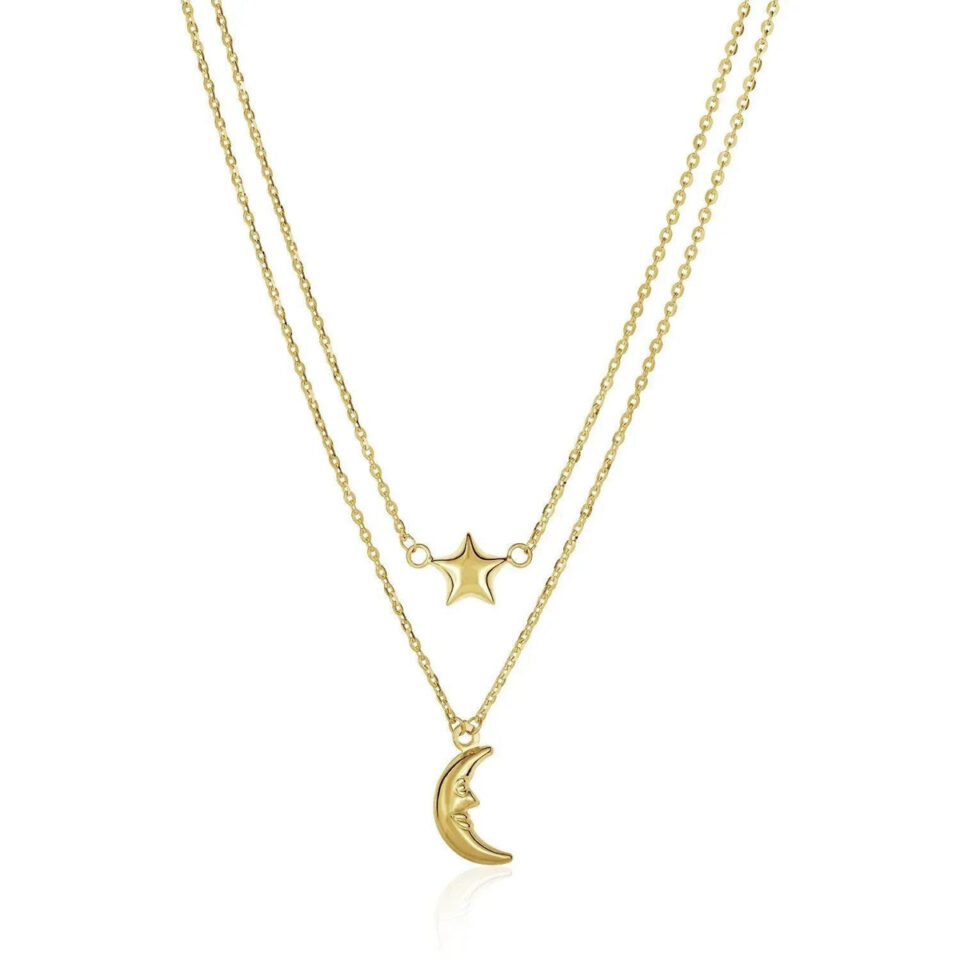 14K Yellow Gold Star Moon Necklace