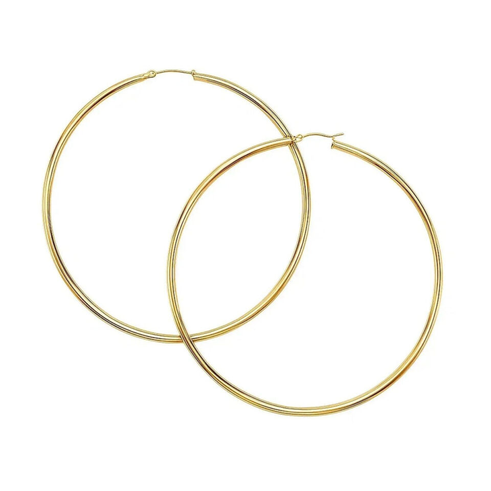 14K Yellow Gold Polished Hoop Earrings 2x70mm
