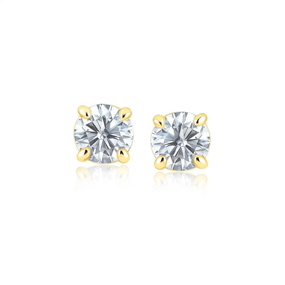 14K Yellow And White Gold Stud Earrings 6mm